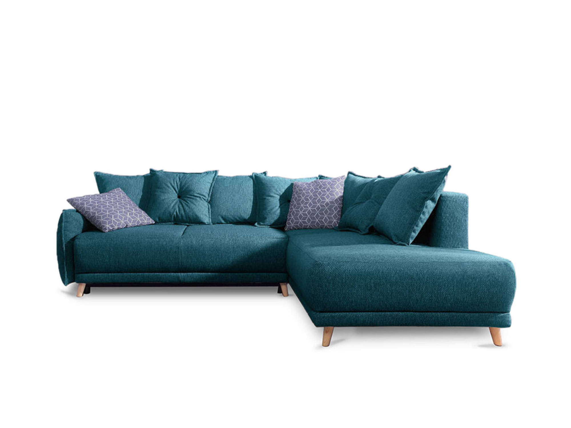 Canapé d'angle droit convertible 5 places Tissu Bleu canard
