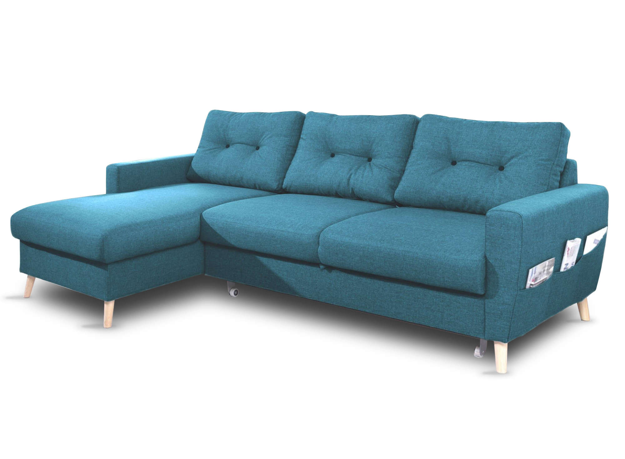 Canapé d'angle gauche convertible 4 places Tissu Bleu canard