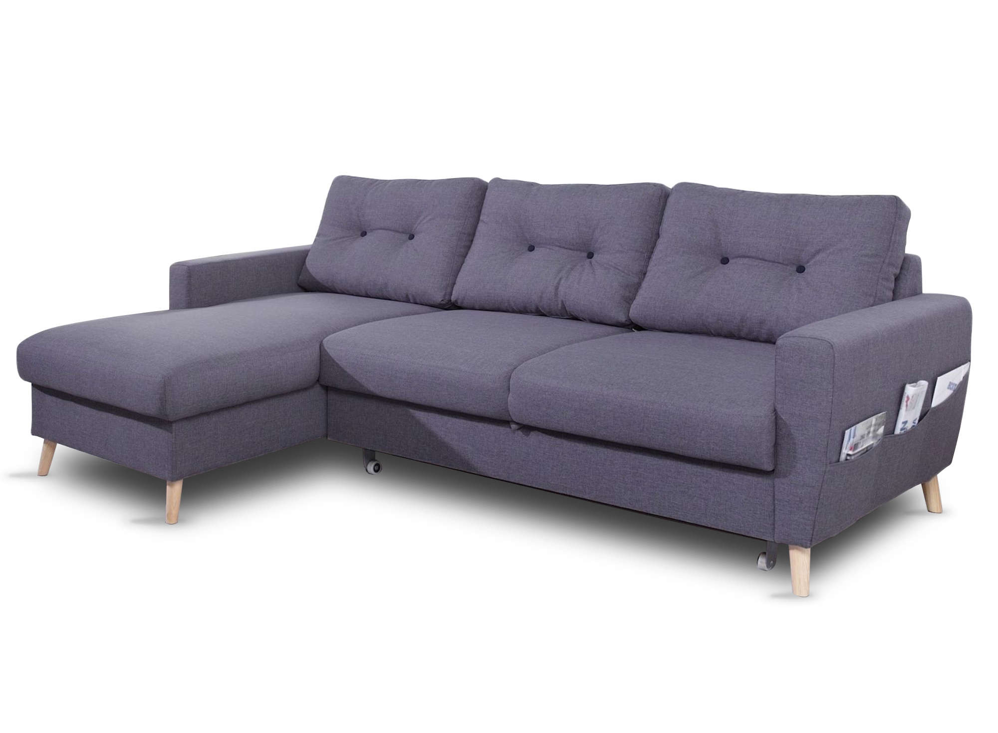 Canapé d'angle gauche convertible 4 places Tissu Gris foncé