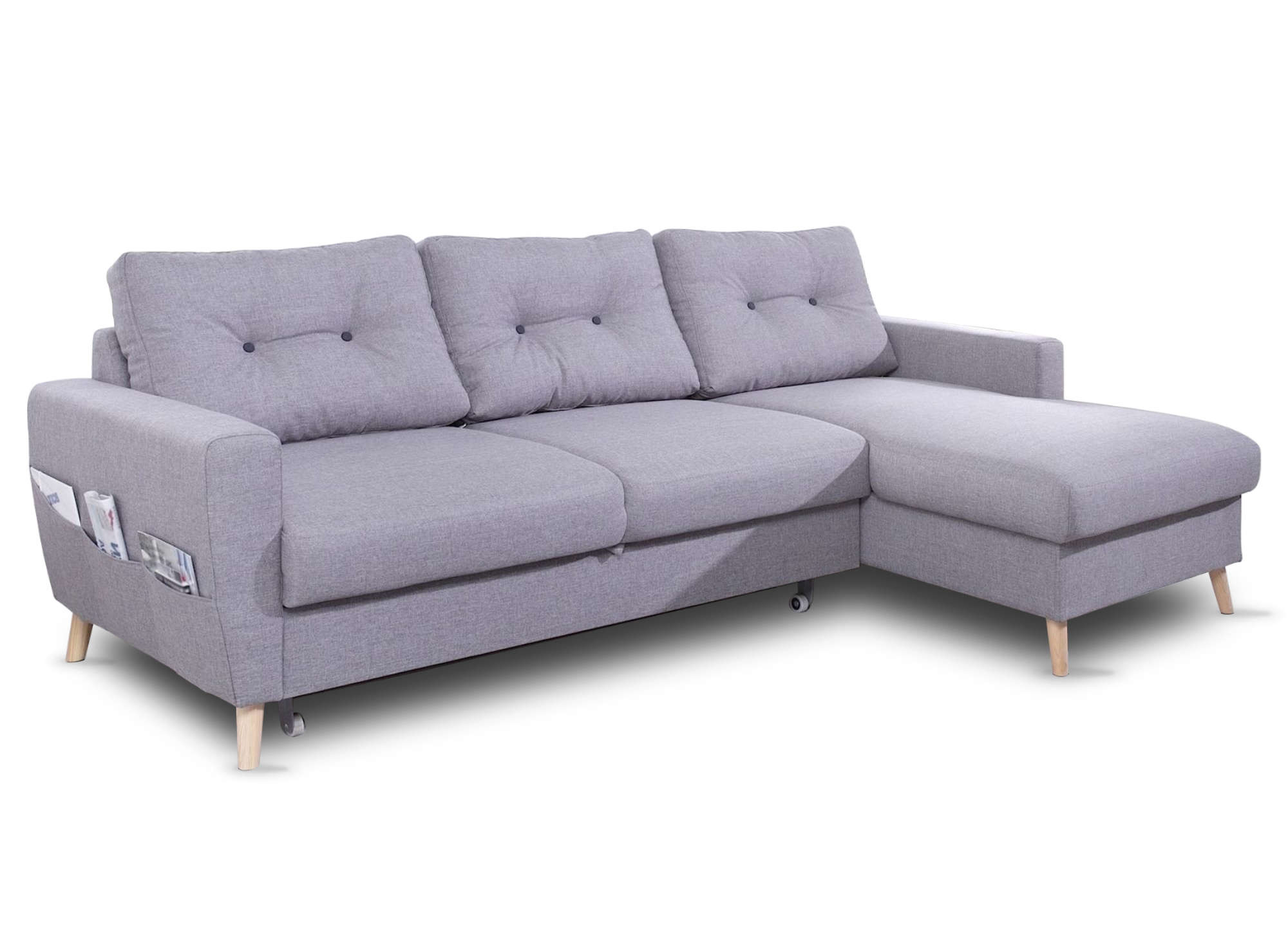 Canapé d'angle droit convertible 4 places Tissu Gris clair