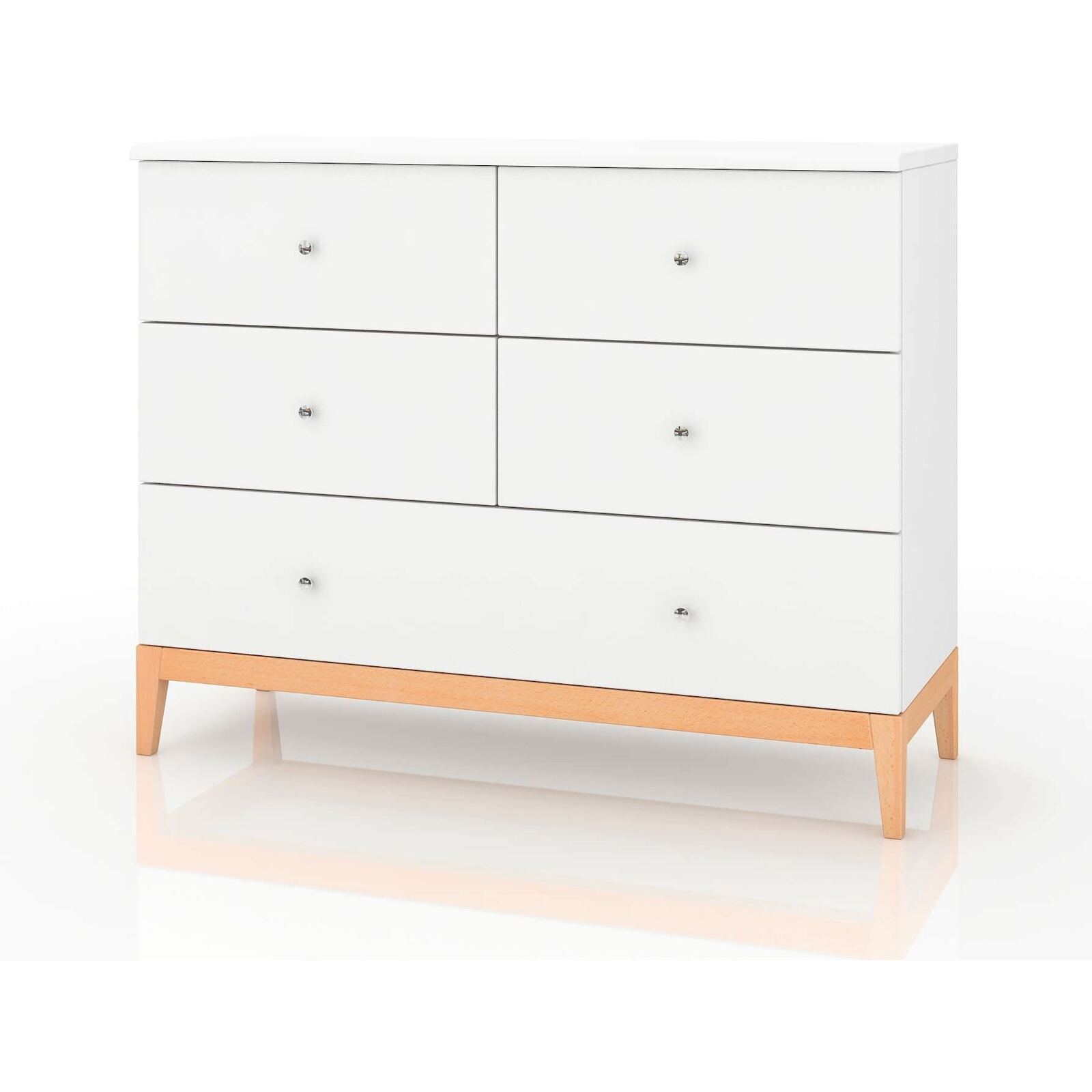 Commode 5 tiroirs en bois coouleur blanc et bois clair Commode 5 tiroirs en bois coouleur blanc et bois clair
