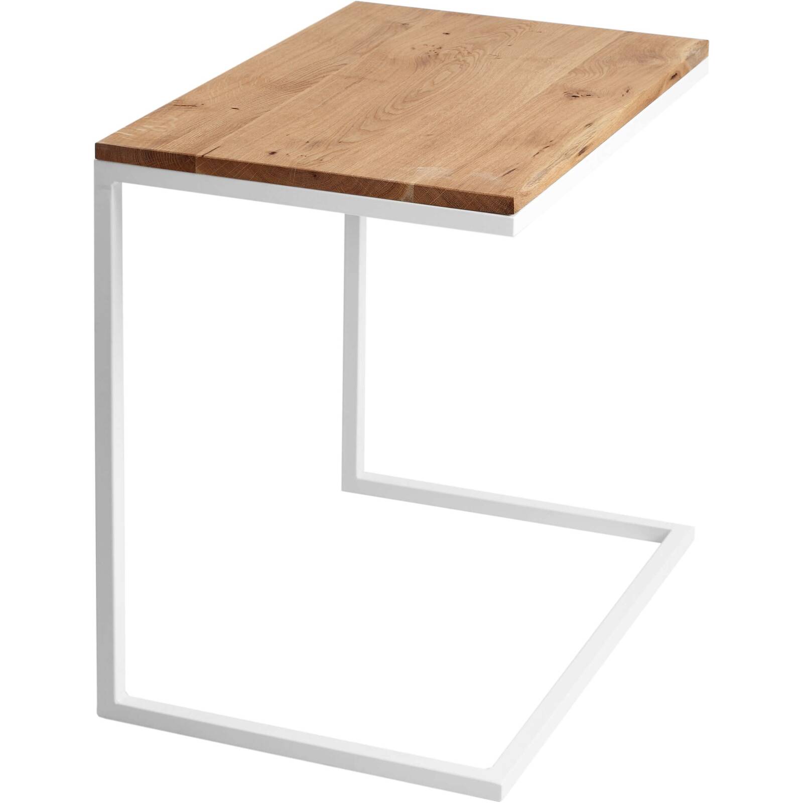 Table basse rectangulaire mÃ©tal blanc et bois chene massif