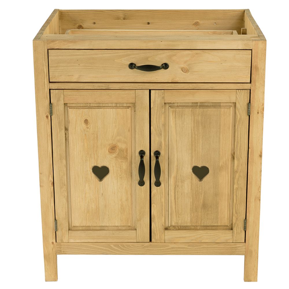 Meuble bas pin massif 80 cm 2 portes avec coeur 1 tiroir Meuble bas pin massif 80 cm 2 portes avec coeur 1 tiroir