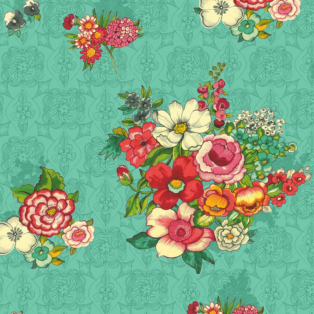 Toile de transat prête à poser imprimé fleuri turquoise