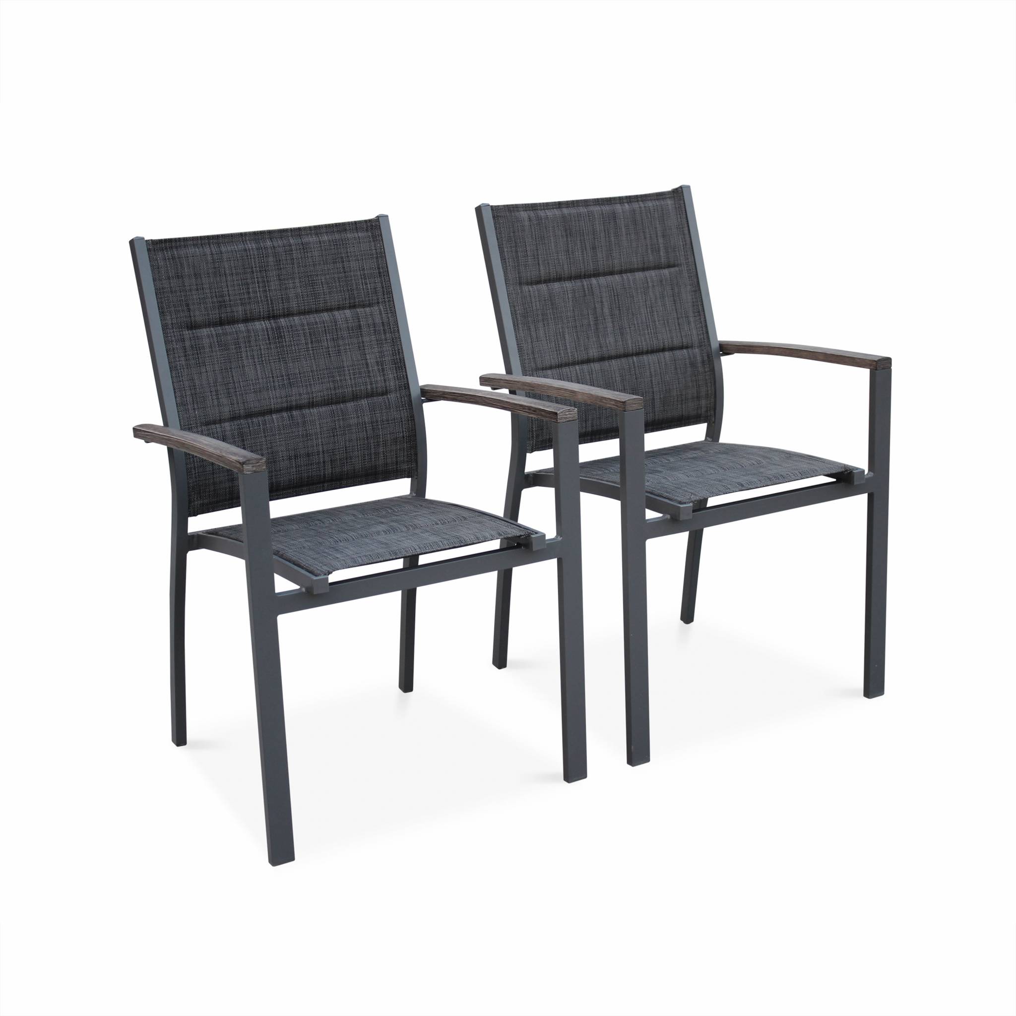 Lot de 2 fauteuils en aluminium et textilène gris foncé