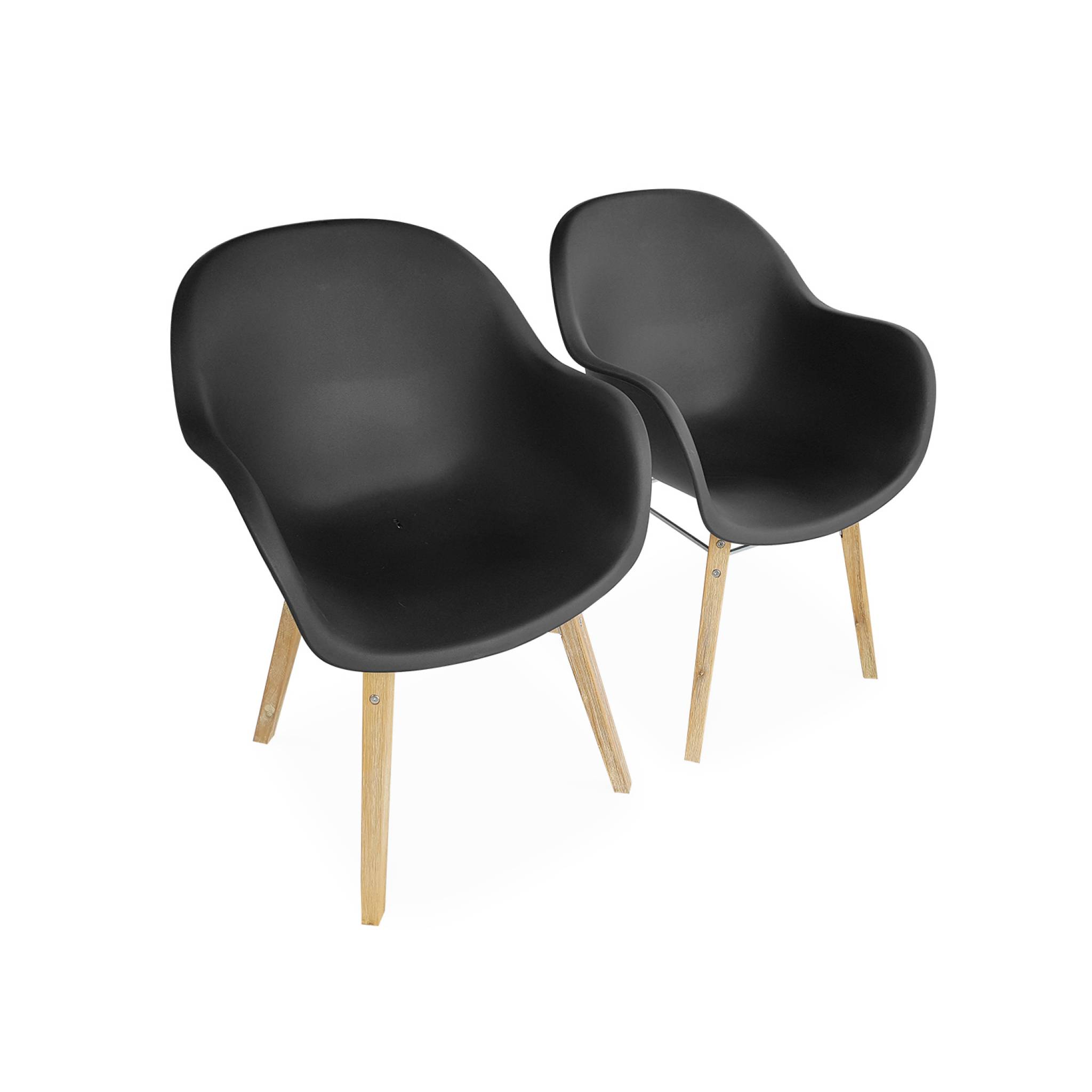 Lot de 2 fauteuils en acacia et résine injectée anthracite Lot de 2 fauteuils en acacia et résine injectée anthracite
