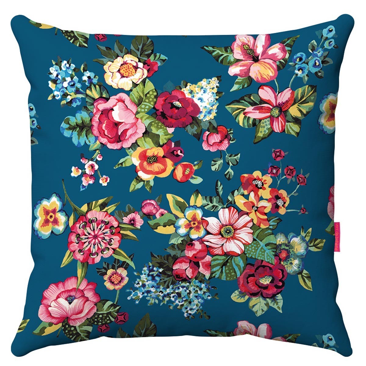 Housse de coussin extérieur imprimé fleuri bleu 60x60