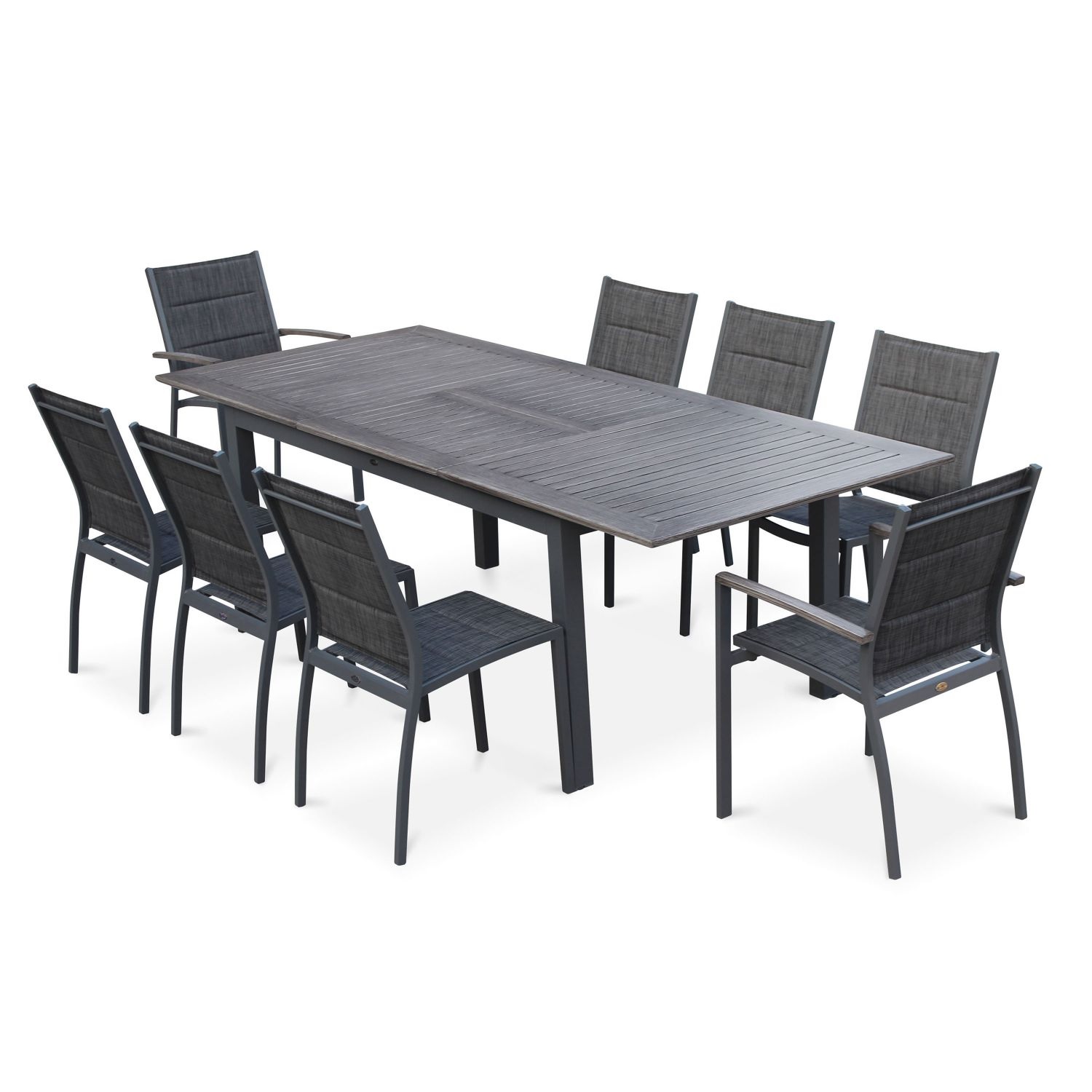 Ensemble table extensible et chaises 8 places gris chiné