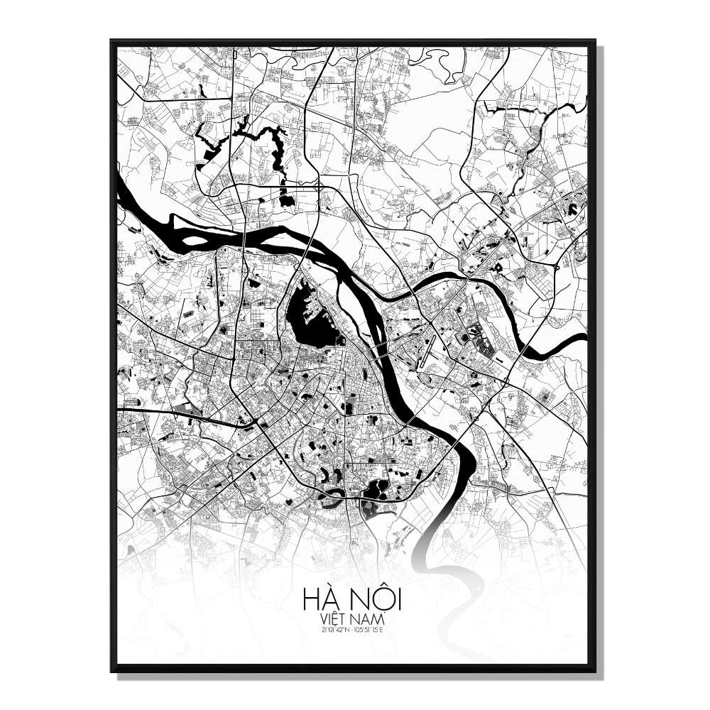 HANOI - Carte City Map N&B 40x50cm