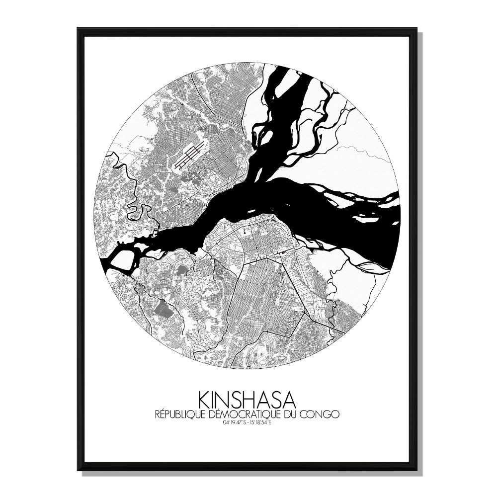 KINSHASA - Carte City Map Rond 40x50cm