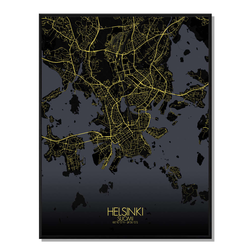HELSINKI - Carte City Map Nuit 40x50cm