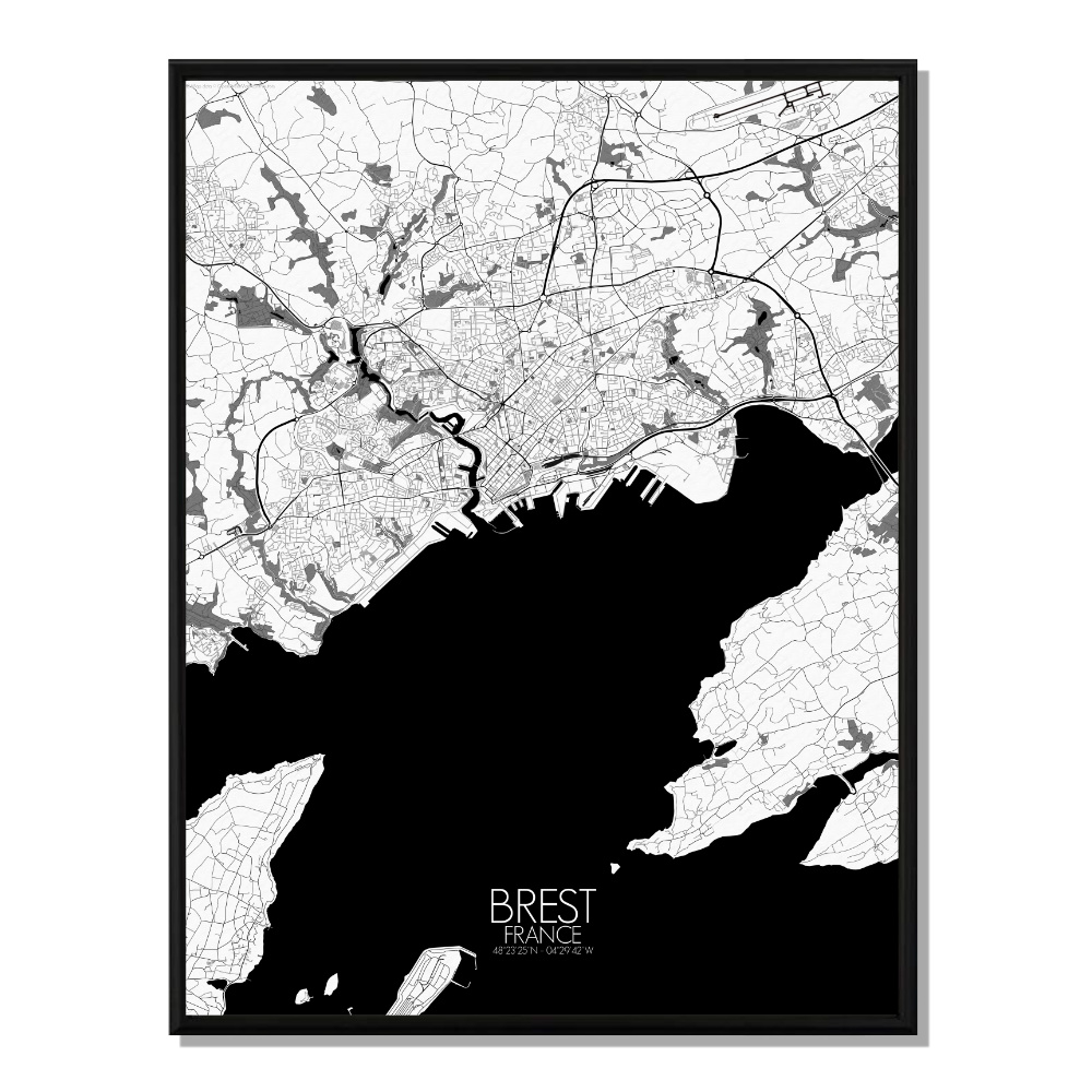 BREST - Carte City Map N&B 40x50cm BREST - Carte City Map N&B 40x50cm