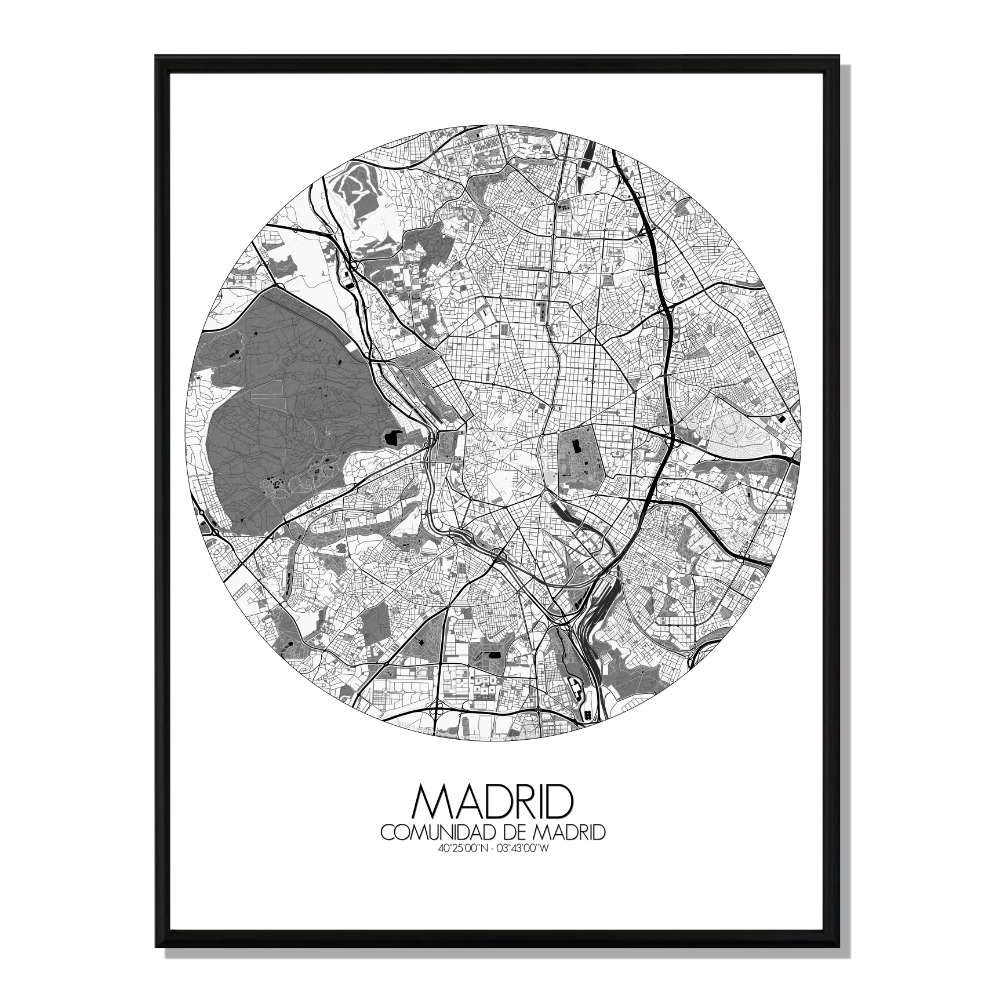 MADRID - Carte City Map Rond 40x50cm