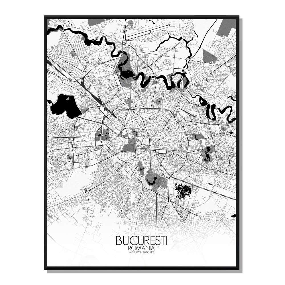 Affiche Bucarest Carte N&B 40x50 Affiche Bucarest Carte N&B 40x50