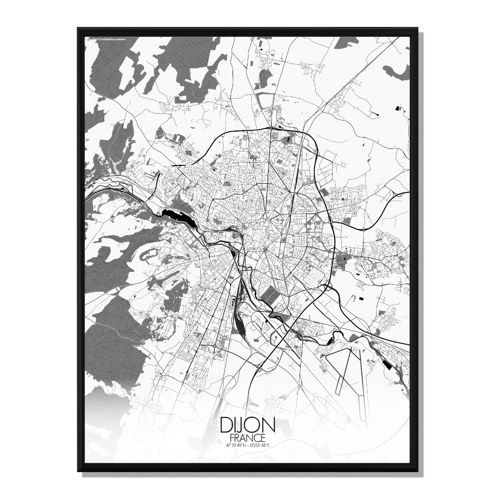 DIJON - Carte City Map N&B 40x50cm