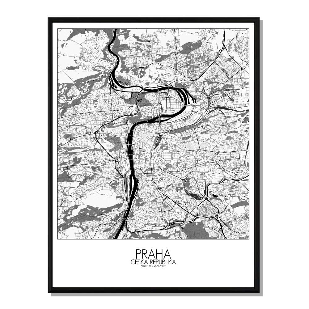 PRAGUE - Carte City Map N&B 40x50cm