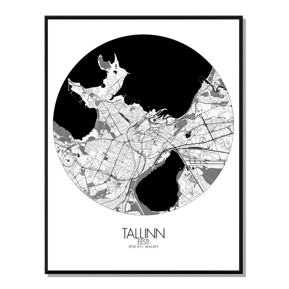 TALLINN - Carte City Map Rond 40x50cm TALLINN - Carte City Map Rond 40x50cm