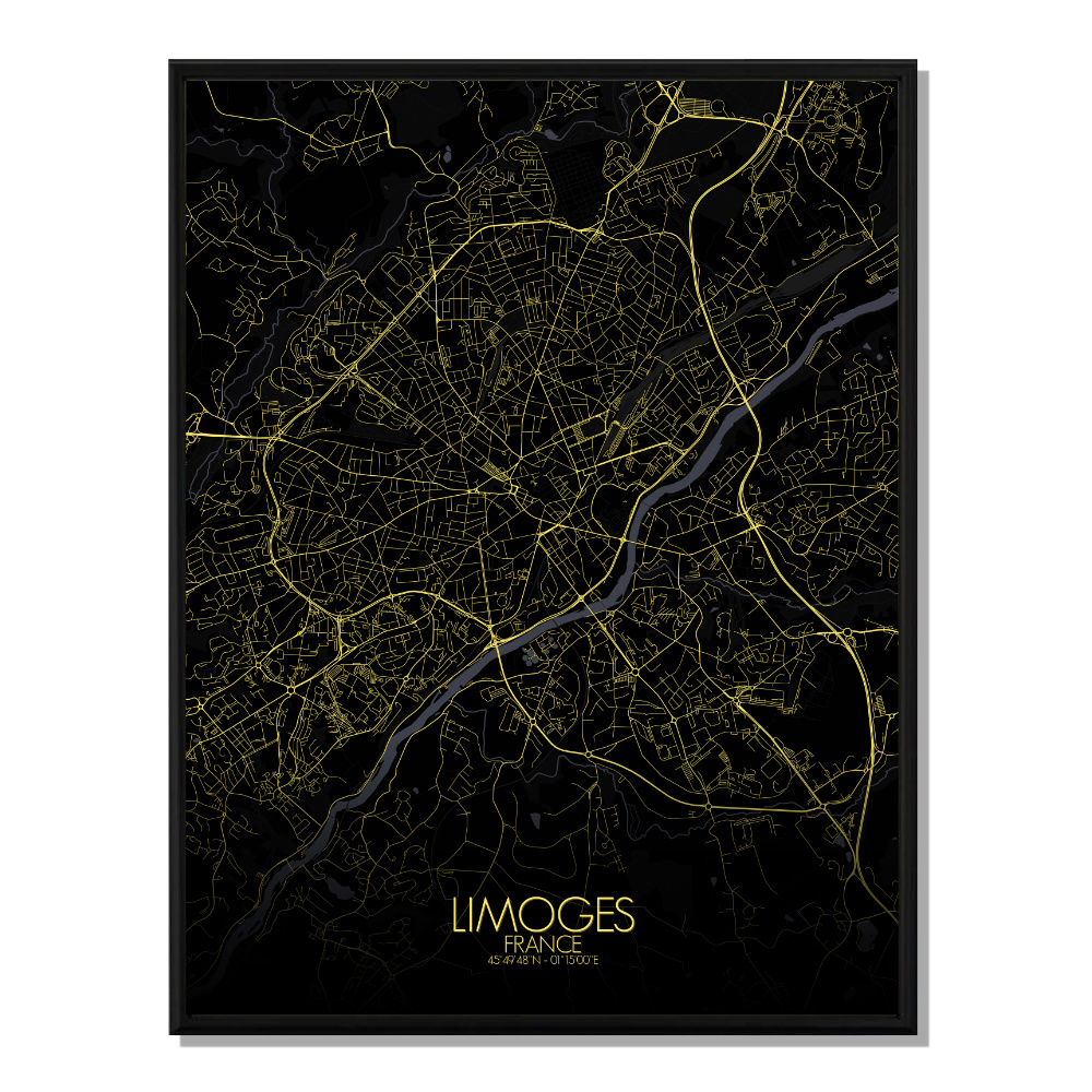 LIMOGES - Carte City Map Nuit 40x50cm