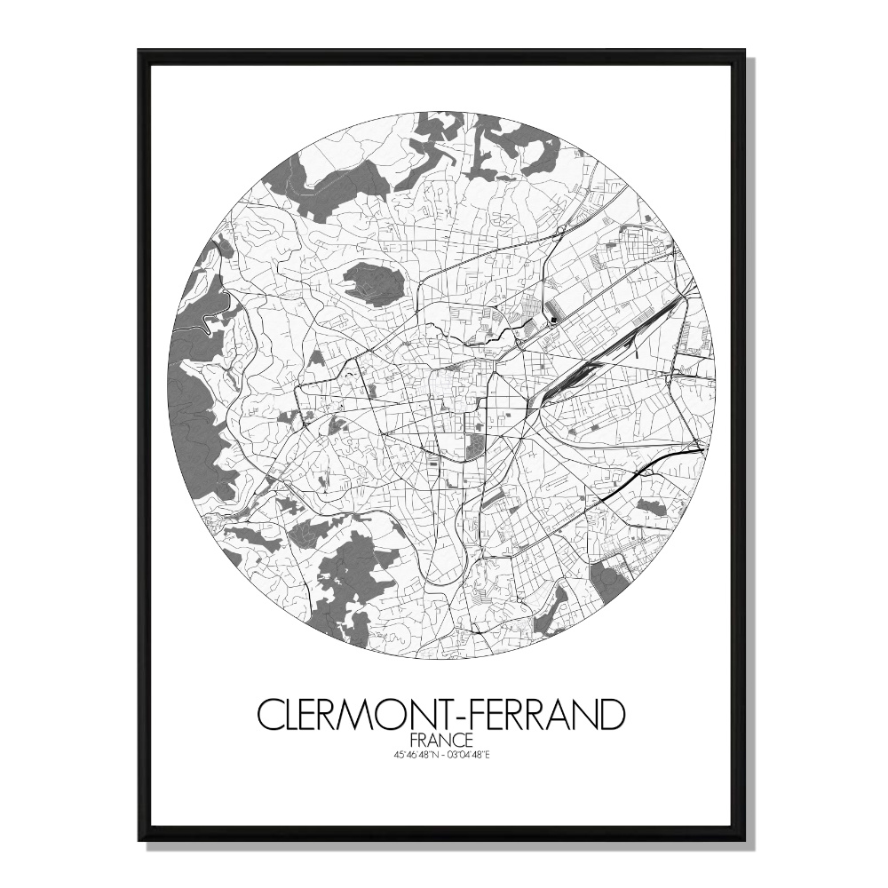CLERMONT - Carte City Map Rond 40x50cm