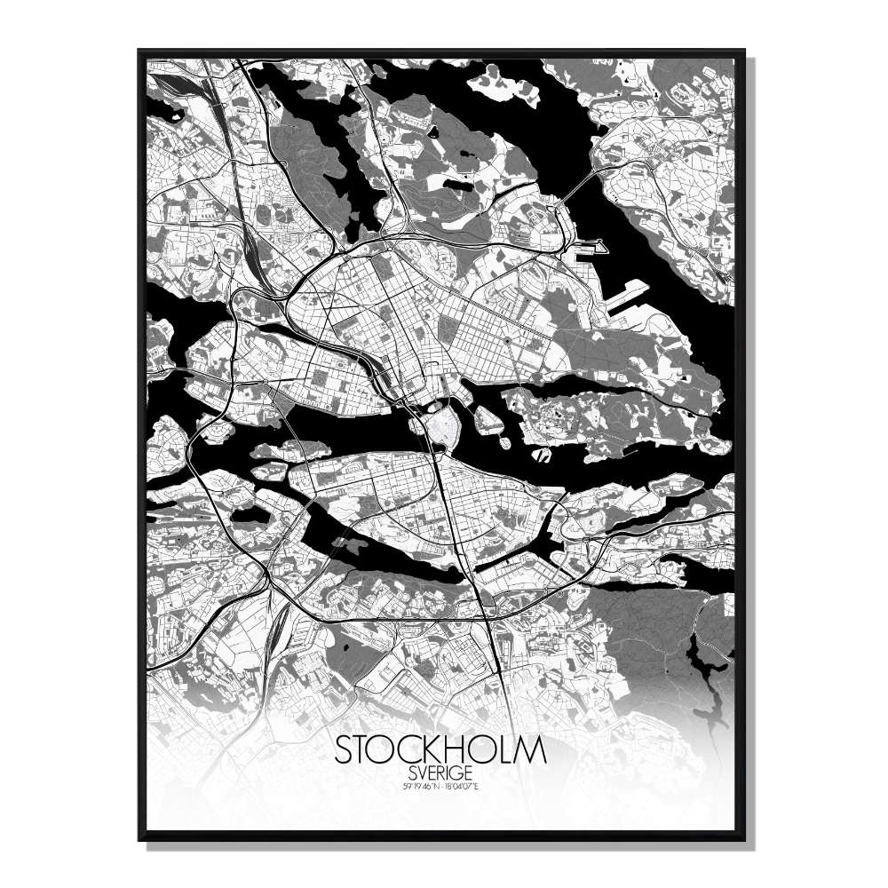 STOCKHOLM - Carte City Map N&B 40x50cm