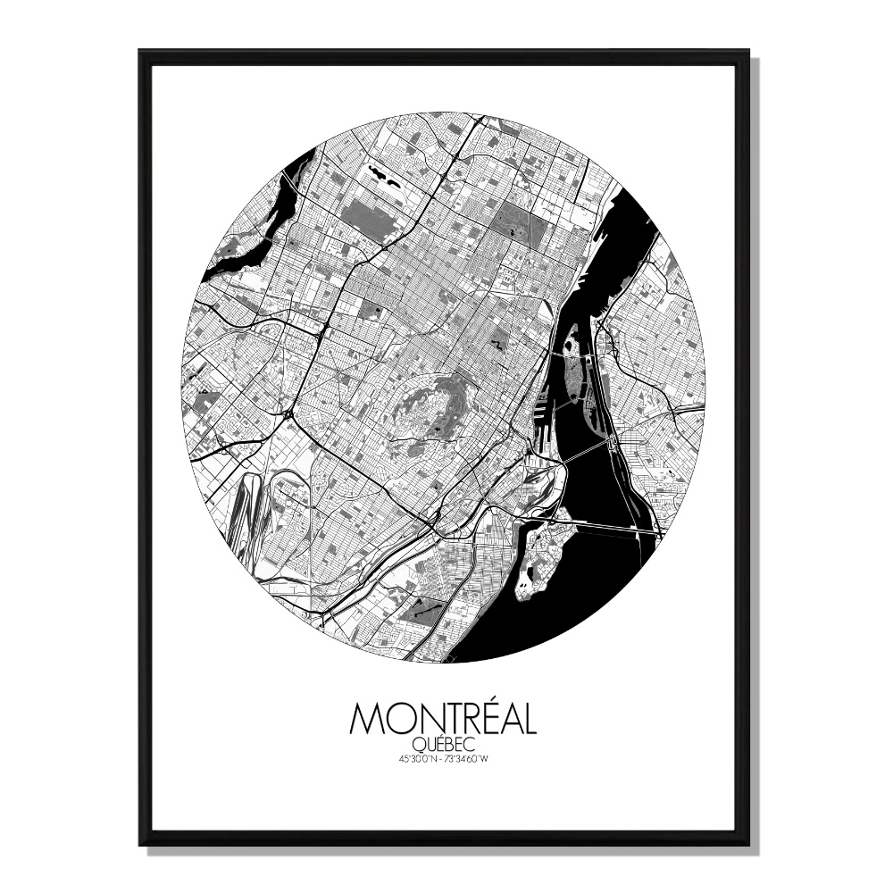 MONTREAL - Carte City Map Rond 40x50cm MONTREAL - Carte City Map Rond 40x50cm