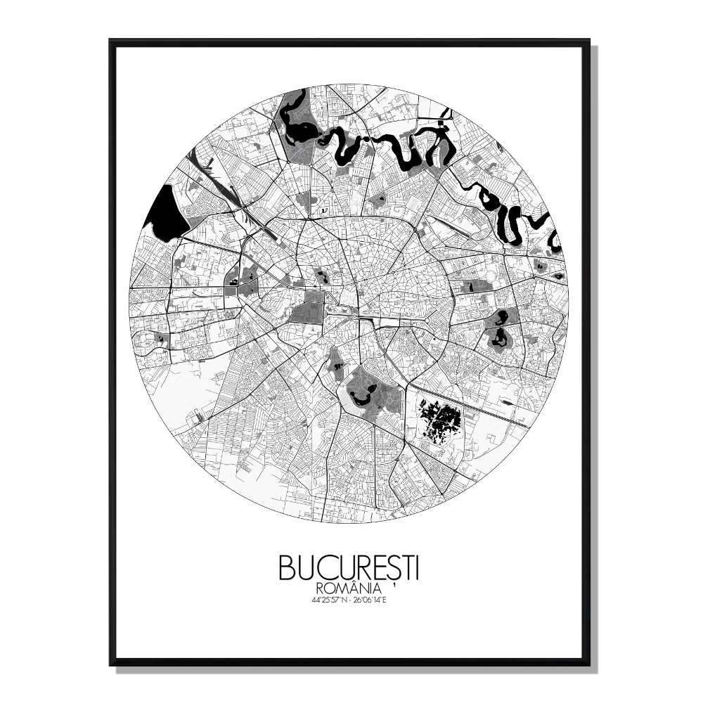 BUCAREST - Carte City Map Rond 40x50cm