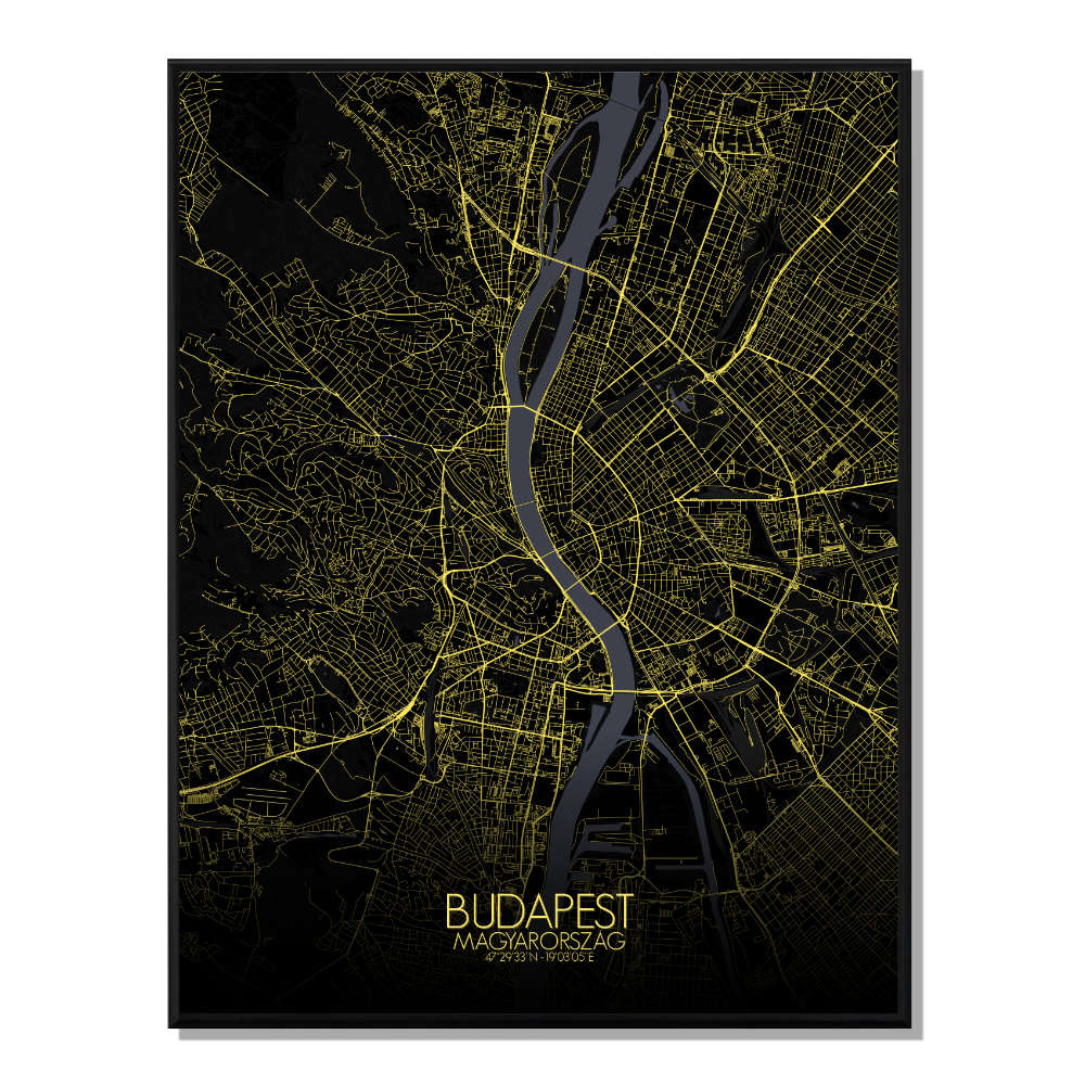 Affiche Budapest Carte Nuit 40x50