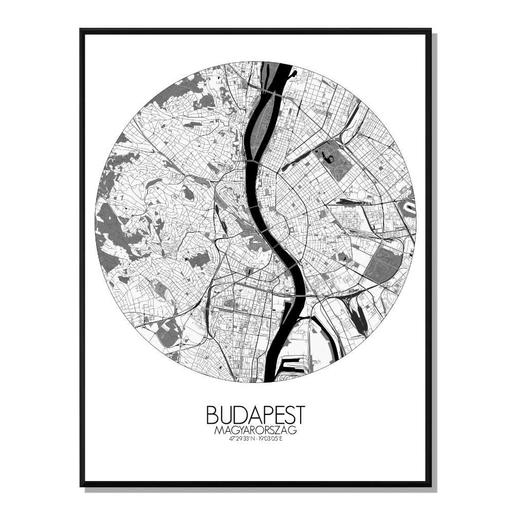 BUDAPEST - Carte City Map Rond 40x50cm