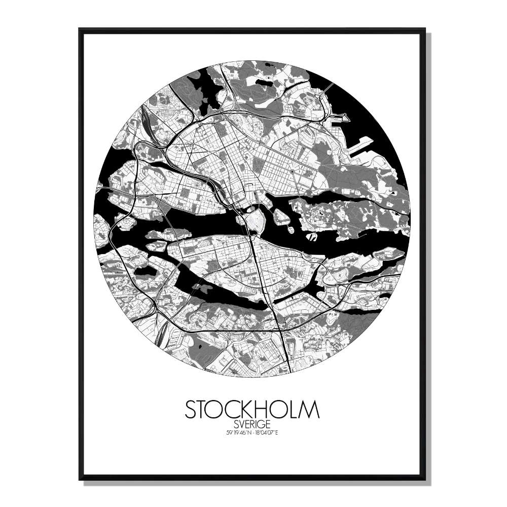 STOCKHOLM - Carte City Map Rond 40x50cm