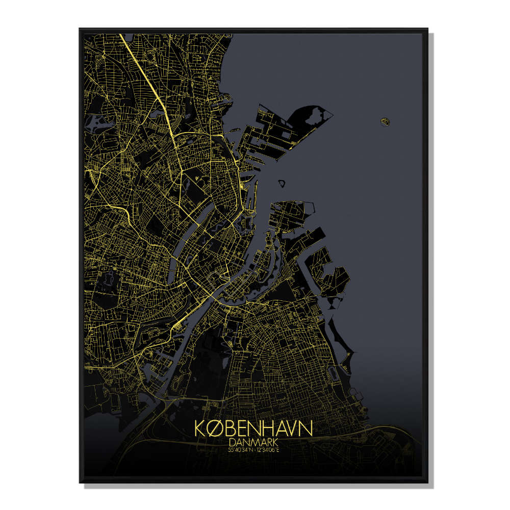 COPENHAGUE - Carte City Map Nuit 40x50cm