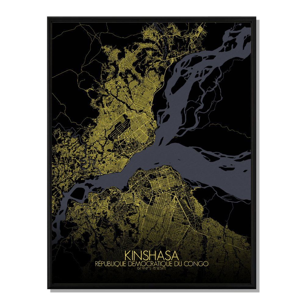 KINSHASA - Carte City Map Nuit 40x50cm
