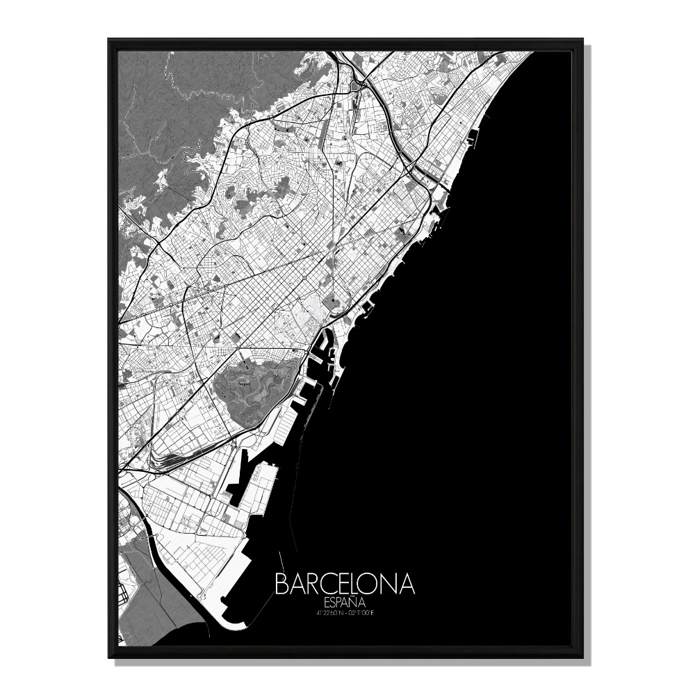 BARCELONE - Carte City Map N&B 40x50cm