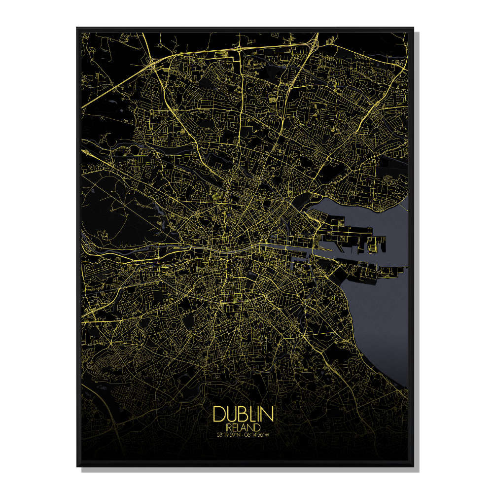 DUBLIN - Carte City Map Nuit 40x50cm
