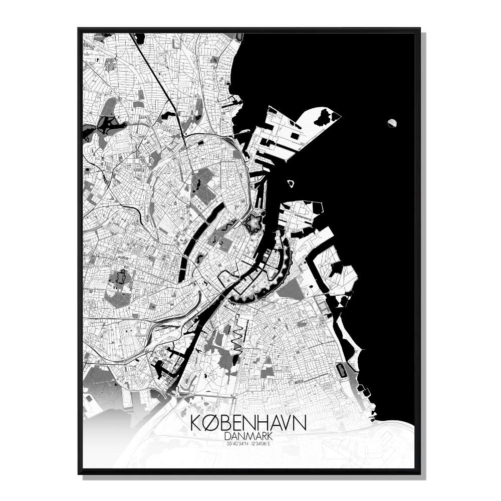 Affiche Copenhague Carte N&B 40x50