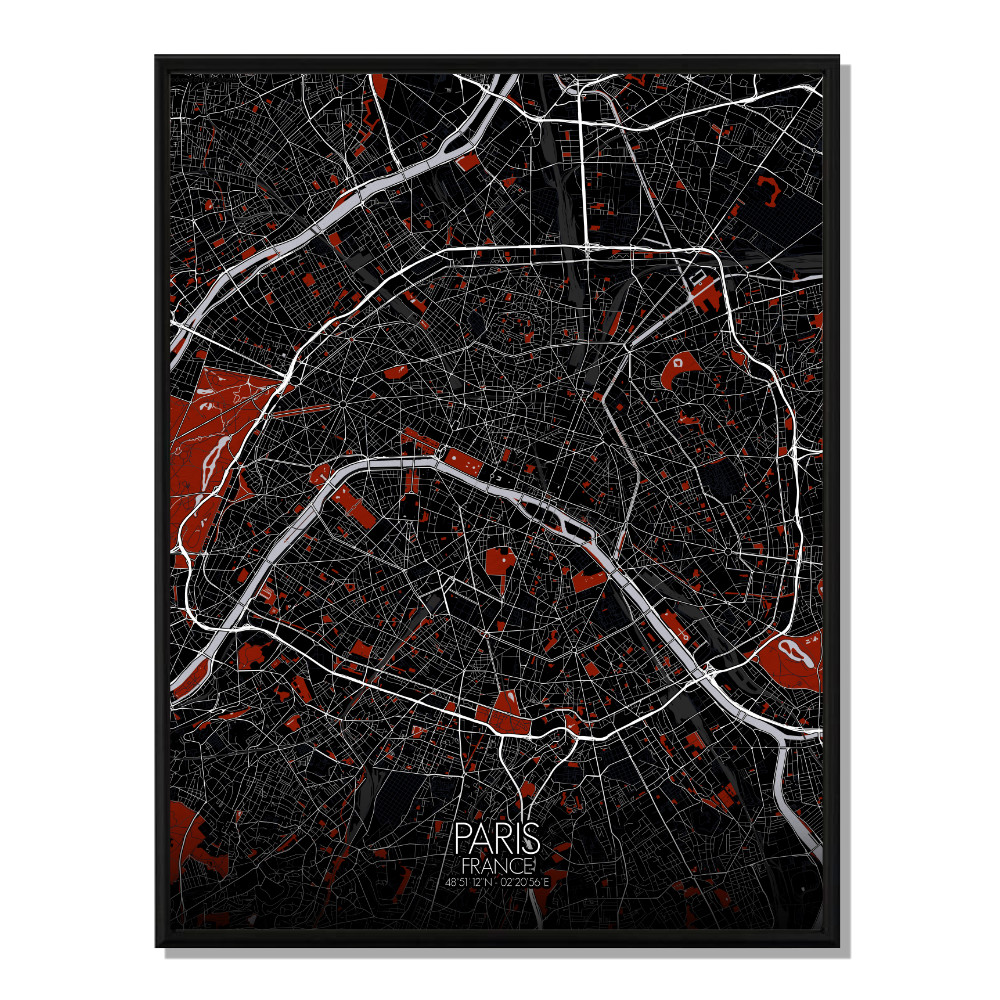 PARIS - Carte City Map Rouge 40x50cm