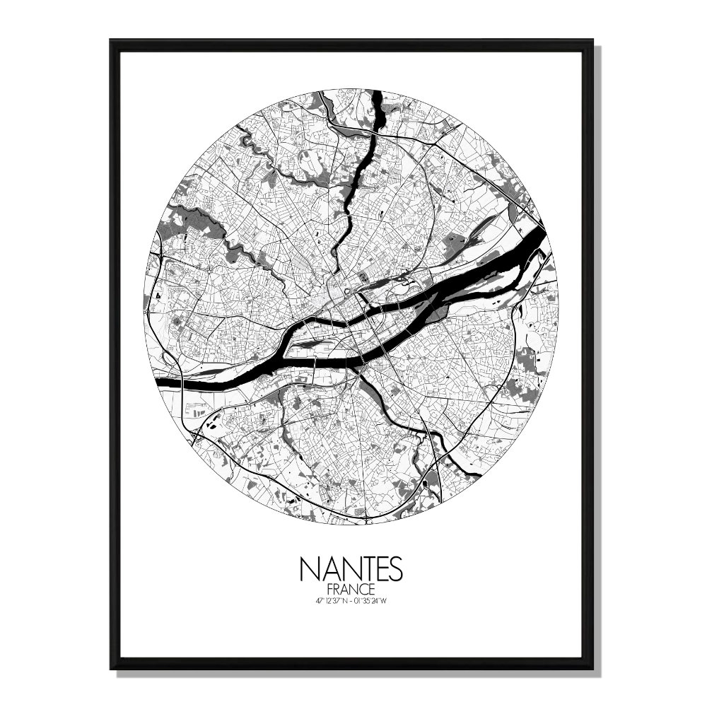 NANTES - Carte City Map Rond 40x50cm
