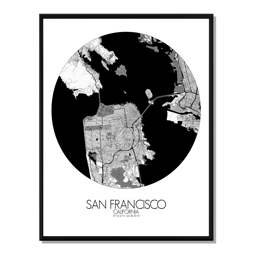 SAN FRANCISCO - Carte Map Rond 40x50cm