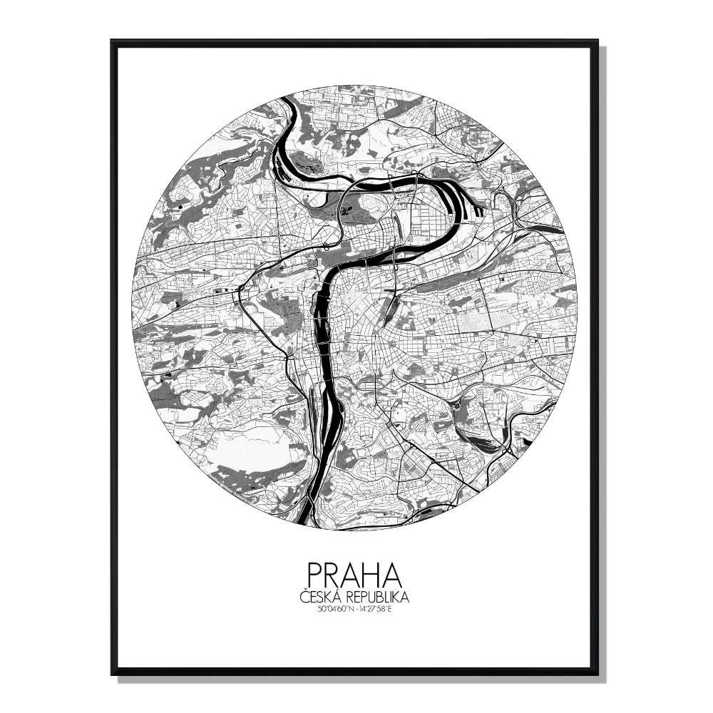 PRAGUE - Carte City Map Rond 40x50cm