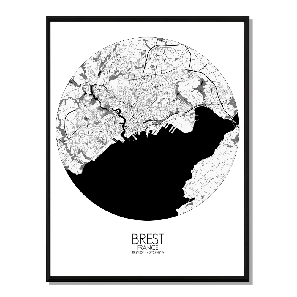 BREST - Carte City Map Rond 40x50cm BREST - Carte City Map Rond 40x50cm