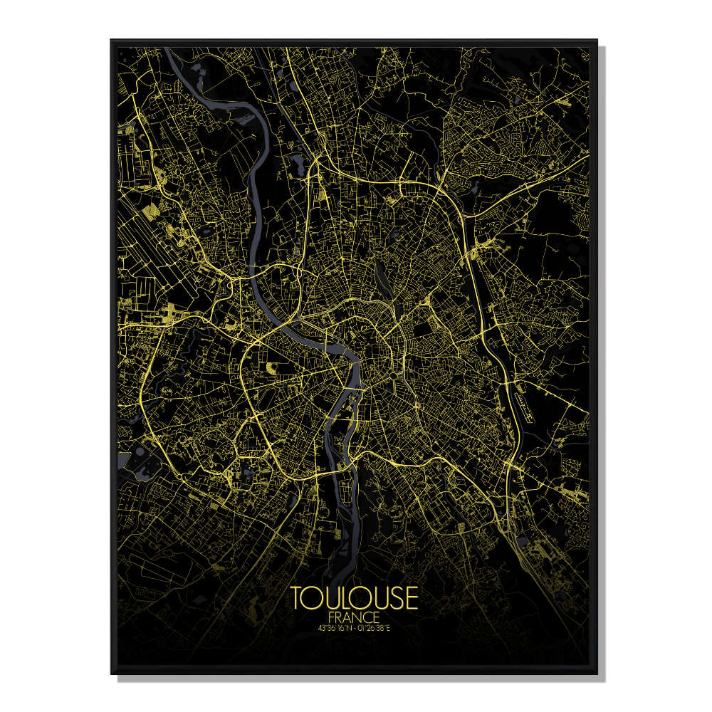 TOULOUSE - Carte City Map Nuit 40x50cm