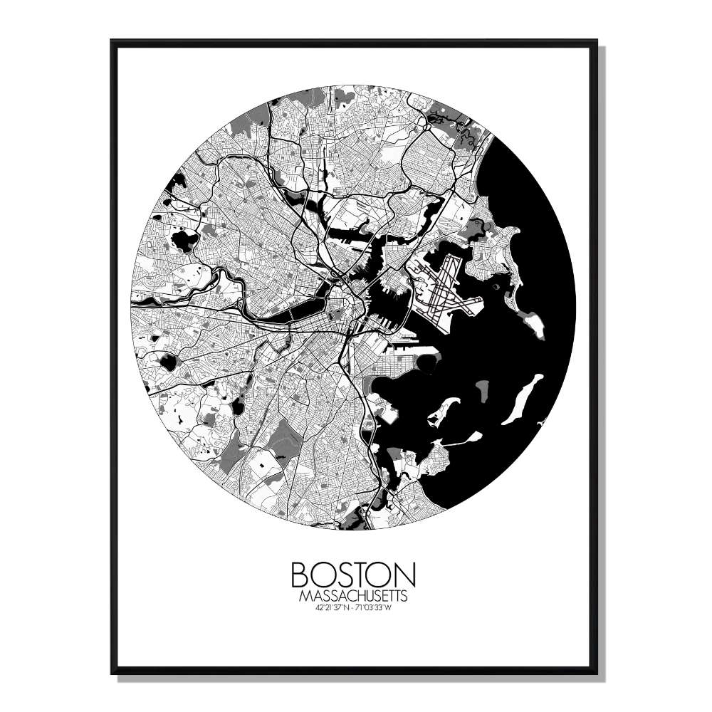 BOSTON - Carte City Map Rond 40x50cm BOSTON - Carte City Map Rond 40x50cm