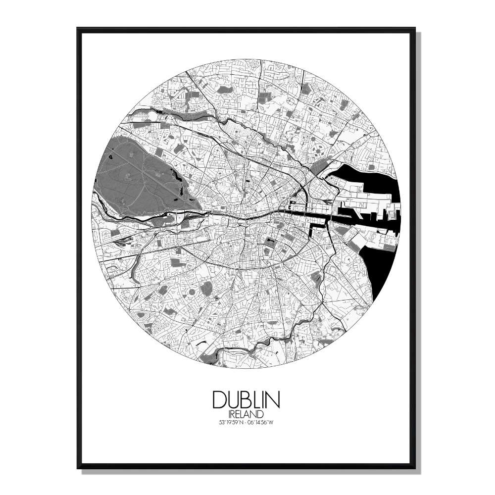 DUBLIN - Carte City Map Rond 40x50cm