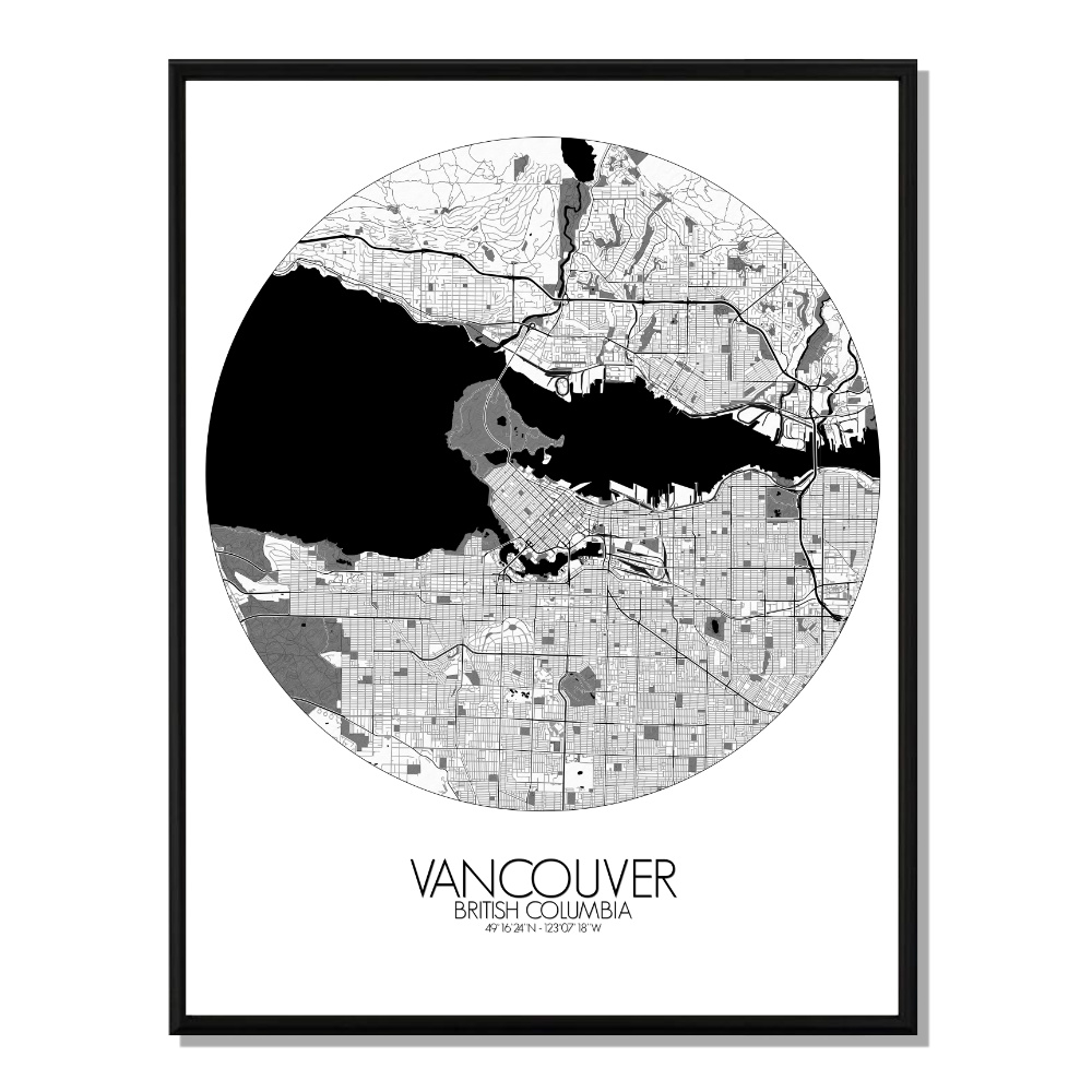 VANCOUVER - Carte City Map Rond 40x50cm
