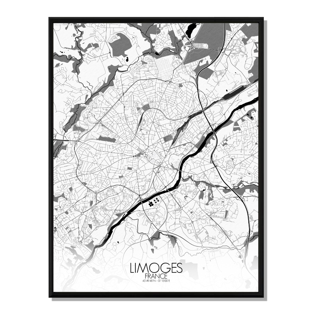 LIMOGES - Carte City Map N&B 40x50cm