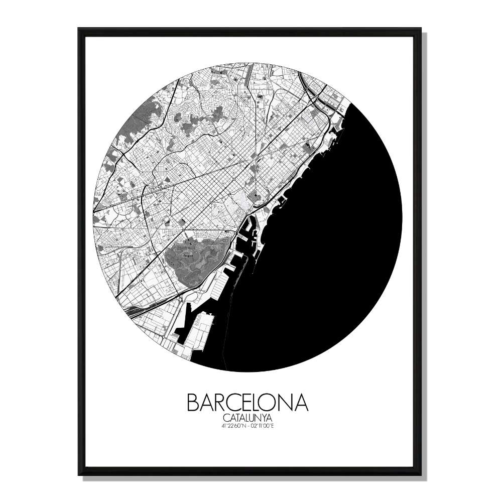 Affiche Barcelone Carte ronde 40x50