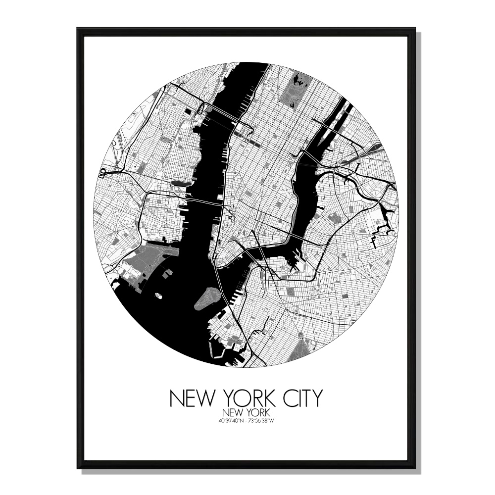 NEW YORK - Carte City Map Rond 40x50cm NEW YORK - Carte City Map Rond 40x50cm