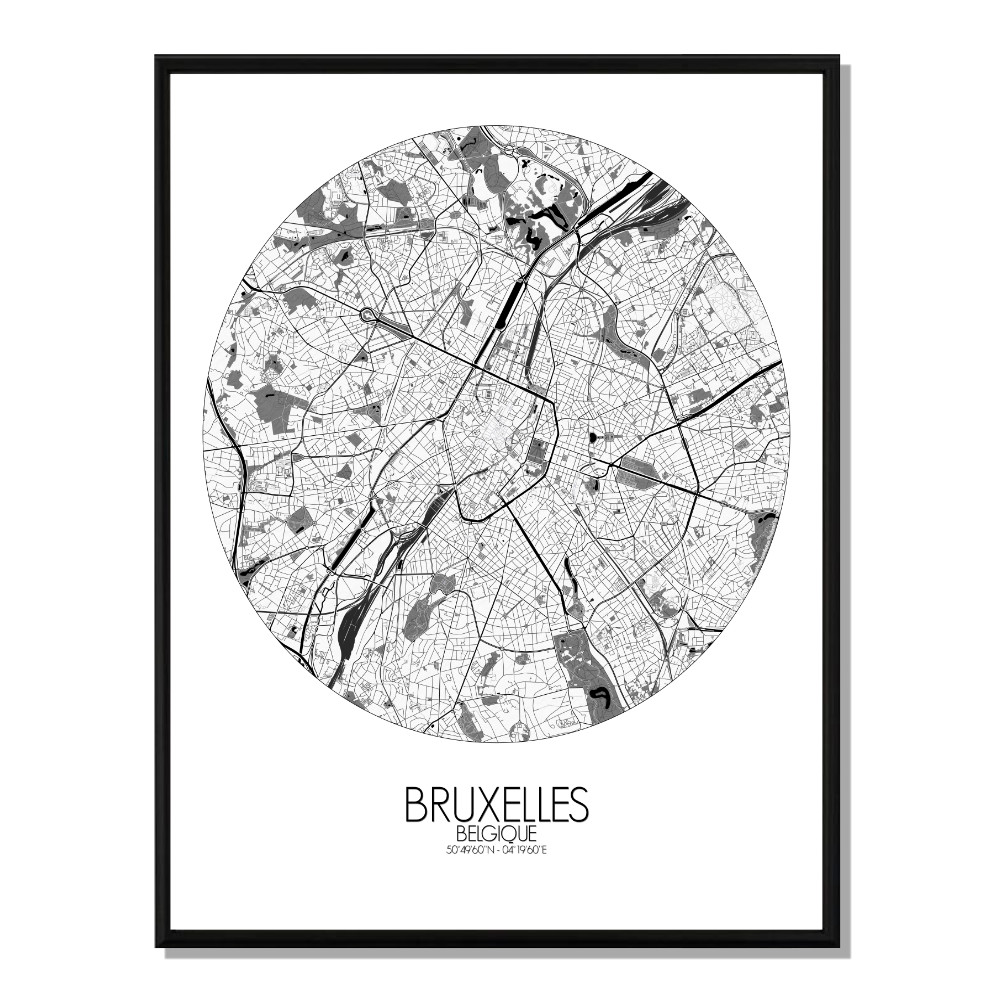 Affiche Bruxelles Carte ronde 40x50