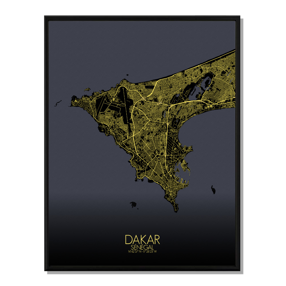 DAKAR - Carte City Map Nuit 40x50cm