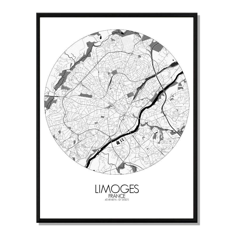 LIMOGES - Carte City Map Rond 40x50cm