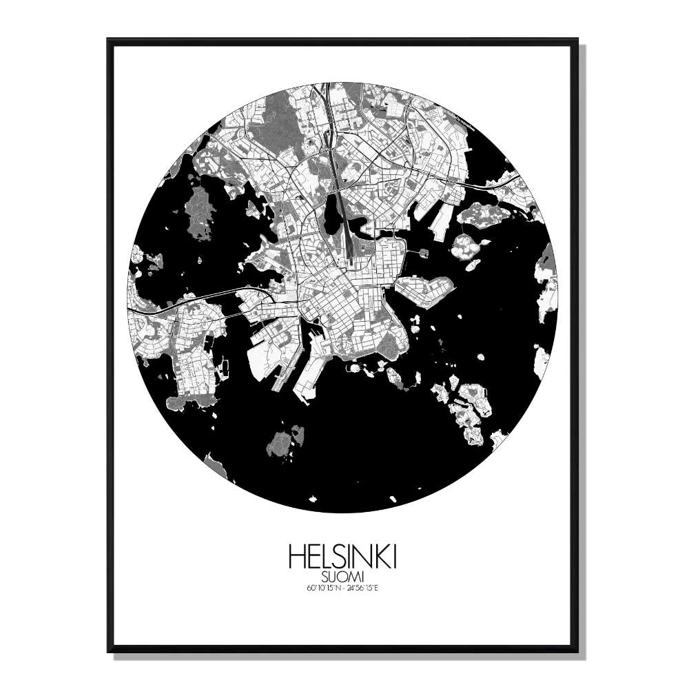 HELSINKI - Carte City Map Rond 40x50cm